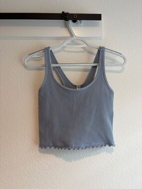 Ribbed Scoop Tank Top in Dusty Blue